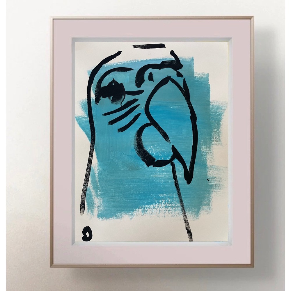 OMAN Original Abstract Parrot Bird Painting Blue Black Modern Art 8.5x11 Paper